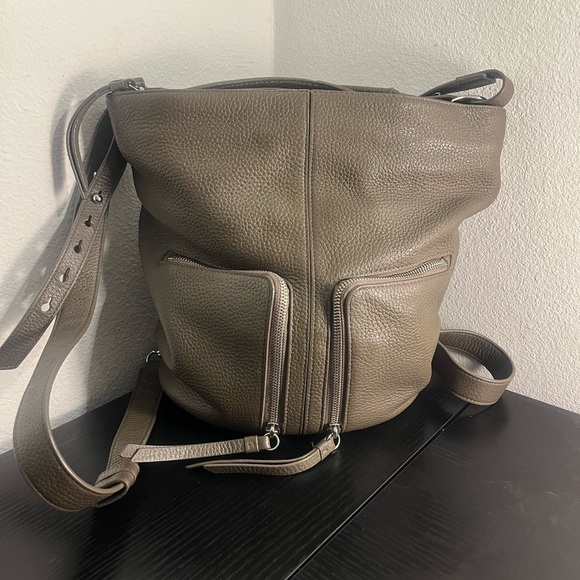 All Saints Handbags - ALLSAINTS FETCH SMALL LEATHER CONVERTIBLE BACKPACK Olive Green